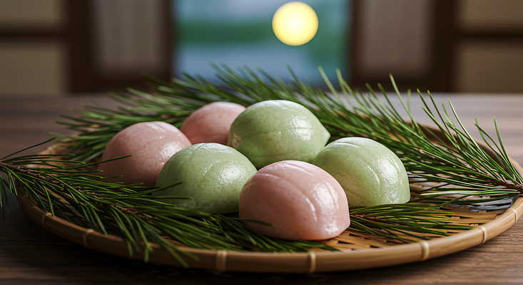 JPG 편집이미지 전통 음식 컬러 자연 디저트 떡 한국 풍경 바구니 추석 식사 소나무 대나무 송편 조용 오후 편집실사 AI포토 AI콘텐츠 나무 명절 아시아 CG 생태계 파일형식