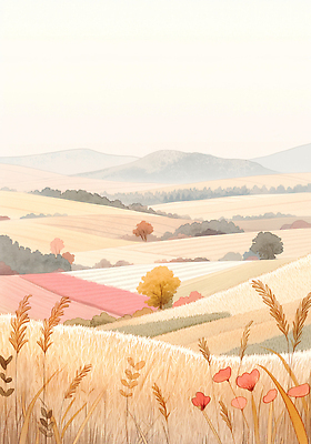 JPG 나무 식물 구름 계절 꽃 농업 일러스트 자연 하늘 풍경 잔디 초원 농경지 평화 가을 언덕 뷰티풀 색채 풍요 국내일러스트 AI일러스트 AI콘텐츠 자연요소 산업 컨셉 농장 생태계 파일형식