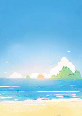 JPG 구름 물결 바다 섬 여행 일러스트 자연 하늘 휴식 풍경 해변 여름 파란색 햇빛 평화 일출 분위기 조용 수평선 국내일러스트 AI일러스트 AI콘텐츠 자연요소 계절 컬러 컨셉 태양 노을 생태계 파일형식