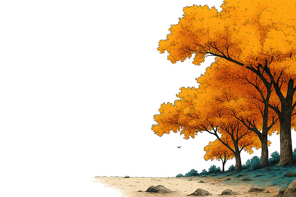 JPG 나무 바다 일러스트 자연 하늘 단풍나무 휴식 풍경 해변 햇빛 노란색 평화 고요 산책 가을 조화 밀물 뷰티풀 색감 국내일러스트 AI일러스트 AI콘텐츠 식물 계절 컬러 컨셉 단풍 태양 생태계 파일형식