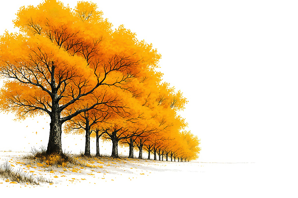 JPG 나무 단풍 잎 일러스트 자연 나뭇잎 풍경 노란색 평화 일몰 산책로 가을 시골 변화 조화 뷰티풀 국내일러스트 AI일러스트 AI콘텐츠 식물 계절 길 컬러 컨셉 노을 생태계 파일형식