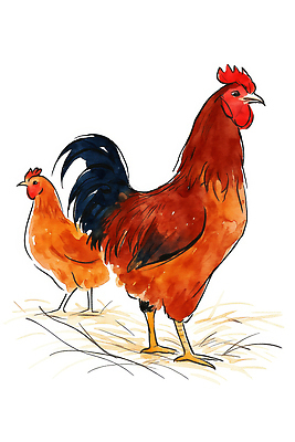 JPG 동물 전통 컬러 일러스트 가족 자연 건강 동물원 일상 반려동물 농장 평화 환경 가축 농촌 축산업 수탉 암탉 국내일러스트 AI일러스트 AI콘텐츠 산업 컨셉 농업 관계 라이프 시골 닭 암컷 수컷 생태계 파일형식