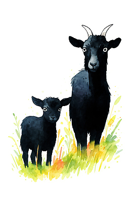 JPG 동물 일러스트 가족 자연 염소 수채화 서양음식 풍경 초원 그래픽 초록색 농장 평화 귀여움 검은색 목장 시골 그림 국내일러스트 AI일러스트 AI콘텐츠 음식 컬러 컨셉 농업 포유류 관계 생태계 파일형식