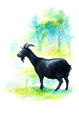 JPG 나무 식물 동물 여유 일러스트 자연 생명 염소 풍경 잔디 초원 초록색 세계 농장 검은색 고요 시골 숲 뷰티풀 국내일러스트 AI일러스트 AI콘텐츠 감정 컬러 농업 포유류 생태계 파일형식