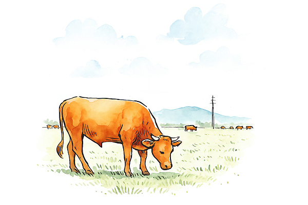 JPG 동물 일러스트 자연 날씨 한국 풍경 초원 초록색 여름 농장 갈색 평화 목초지 목장 전원 소 방목 소떼 접착풀 국내일러스트 AI일러스트 AI콘텐츠 계절 아시아 컬러 컨셉 농업 포유류 문구용품 풀_접착제 전기에너지 축산업 생태계 파일형식 초원_자연