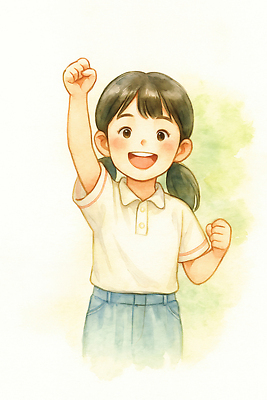 JPG 손 행복 어린이 백그라운드 셔츠 일러스트 바지 학교 표정 웃음 소녀 파란색 친구 운동 기쁨 흰색 표현 우승 즐거움 긍정적 국내일러스트 AI일러스트 AI콘텐츠 여자 교육 감정 컬러 상의 관계 하의 건강 사람 신체부위 최고 파일형식