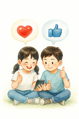 JPG 감정 어린이 일러스트 모션 커뮤니케이션 표정 대화 사랑 미소 친구 스마트폰 기쁨 분석 즐거움 그림 장면 소통 좋음 상호작용 국내일러스트 AI일러스트 AI콘텐츠 컨셉 관계 말하기 사람 핸드폰 스마트기기 파일형식