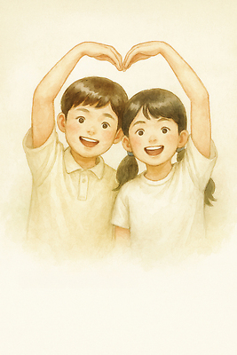 JPG 손 행복 어린이 상징 포즈 일러스트 모션 따뜻함 표정 밝음 사랑 웃음 일상 우정 기쁨 하트 장면 소통 국내일러스트 AI일러스트 AI콘텐츠 모양 감정 컨셉 사람 라이프 신체부위 친구 파일형식