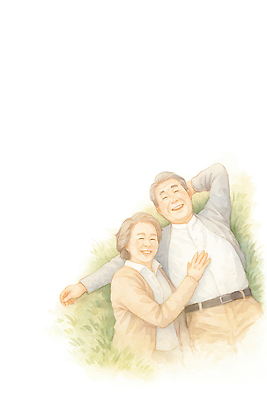 JPG 노년 행복 감정 여유 일러스트 가족 자연 따뜻함 사랑 웃음 초원 일상 생활 평화 손잡기 노부부 기쁨 추억 편안함 오후 국내일러스트 AI일러스트 AI콘텐츠 부부 컨셉 관계 모션 표정 성인 라이프 감각 생태계 파일형식