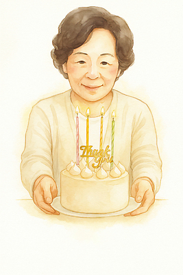 JPG 손 기념일 행복 할머니 상징 일러스트 촛불 가족 아이디어 따뜻함 선물 사랑 웃음 파티 케이크 축하 생일 소중 즐거움 감사 국내일러스트 AI일러스트 AI콘텐츠 여자 노년 감정 컨셉 초 관계 디저트 표정 이벤트 신체부위 파일형식