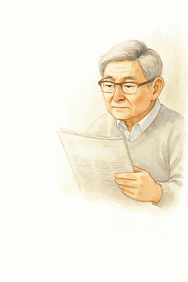 JPG 노년 감정 여유 생각 일러스트 모션 실내 미소 소파 독서 평화 교양 정보 체험 신문 추억 편안함 집중 읽기 과거 오후 국내일러스트 AI일러스트 AI콘텐츠 컨셉 의자 표정 성인 내부 간행물 감각 뉴스 파일형식