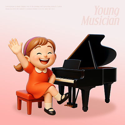 PSD 편집이미지 행복 어린이 예술 악기 연주 가정 놀이 3D캐릭터 미소 웃음 앉기 음악가 피아노 즐거움 손흔들기 편집3D 직업 캐릭터 감정 음악 모션 표정 사람 3D 건반악기 파일형식