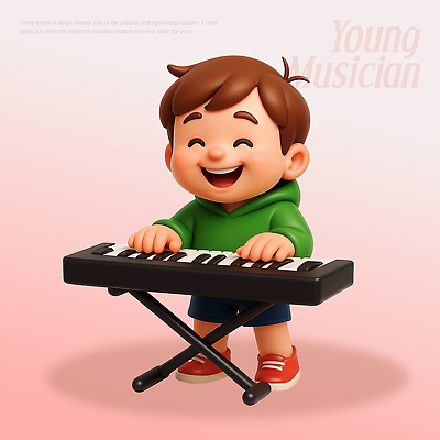 PSD 편집이미지 어린이 악기 음악 연주 3D캐릭터 표정 미소 음악가 아기 키보드 즐거움 창의성 아기자기 편집3D 직업 캐릭터 감정 컨셉 문화예술 사람 3D 파일형식