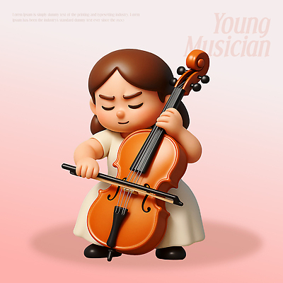 PSD 편집이미지 캐릭터 감정 어린이 예술 음악 인형 연주 모션 3D캐릭터 음악가 표현 집중 첼로 조화 색감 편집3D 직업 컨셉 문화예술 사람 3D 파일형식 찰현악기