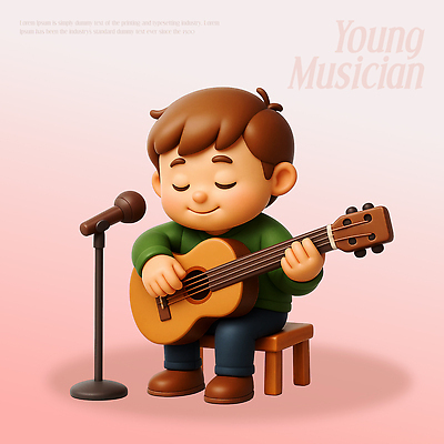 PSD 편집이미지 감정 어린이 악기 컬러 연주 노래 3D캐릭터 웃음 공연 음악가 무대 기타 스탠드 집중 멜로디 편집3D 직업 캐릭터 음악 컨셉 현악기 조명 표정 사람 이벤트 3D 파일형식
