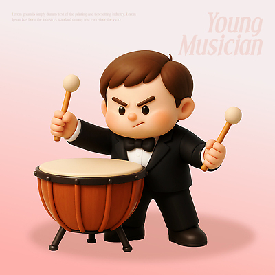 PSD 편집이미지 캐릭터 문화 어린이 예술 음악 연주 타악기 3D캐릭터 정장 공연 음악가 표현 집중 리듬 창의성 편집3D 직업 옷 악기 컨셉 문화예술 사람 이벤트 3D 파일형식