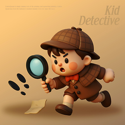PSD 편집이미지 캐릭터 모자 옷 종이 어린이 모션 돋보기 달리기 귀여움 주황색 예측 검사_조사 탐정 상상력 액션 편집3D 잡화 컬러 컨셉 사람 3D 파일형식