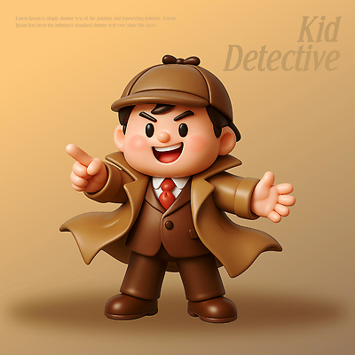 PSD 편집이미지 캐릭터 모자 어린이 컬러 백그라운드 손가락 표정 웃음 코트 가리킴 자신감 탐정 역할 편집3D 손 잡화 감정 사람 손짓 3D 외투 파일형식