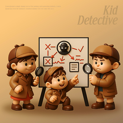 PSD 편집이미지 어린이 놀이 협력 도전 손전등 보드 계획 사건 즐거움 검사_조사 확대경 탐정 상상력 창의성 편집3D 감정 스포츠 컨셉 조명 사람 3D 파일형식