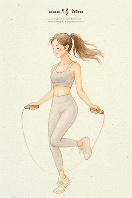 PSD 라이프스타일 웰빙 여자 다이어트 일러스트 건강 여름 운동복 운동 건강관리 헬스 힘 연습 땀 줄넘기 스트레스해소 국내일러스트 옷 계절 관리 사람 생활 파일형식