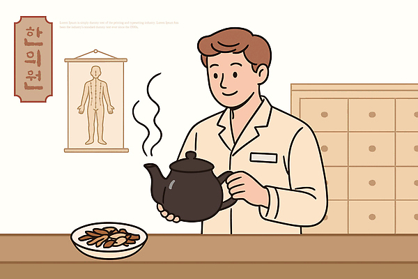 전통 웰빙 일러스트 의학 자연 탁자 건강 치료 한의학 약재 한약재 차 약국 한의원 한의사 국내일러스트 AI파일 음료 가구 병원 약 의사 생태계 파일형식 벡터