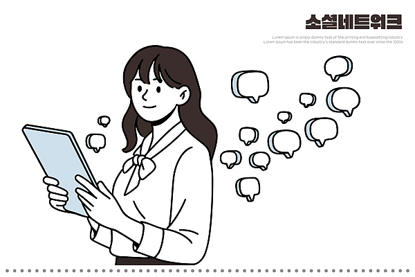 디자인 여자 말풍선 인터넷 일러스트 커뮤니케이션 기술 대화 태블릿 디지털 스크린 정보 플랫폼 속도 언론 소통 소셜네트워크 역할 콘텐츠 사용자 국내일러스트 AI파일 컨셉 교통시설 말하기 사람 전자제품 스마트기기 파일형식 벡터