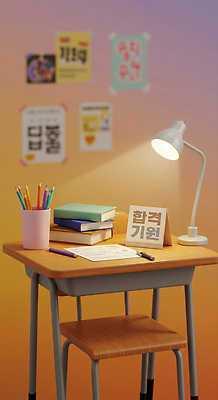JPG 편집이미지 학생 포스터 컬러 문구용품 조명 한글 책 학습 독서 연필 서재 집중 책상 이미지편집 AI컴퓨터그래픽 AI콘텐츠 문자 교육 가구 컨셉 학용품 필기구 오브젝트 파일형식
