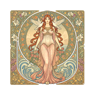 JPG 전통 디자인 드레스 여자 꽃 예술 꽃다발 패턴 일러스트 자연 수채화 회화 평화 매력적 비둘기 조화 고풍 뷰티풀 색감 여신 국내일러스트 AI일러스트 AI콘텐츠 식물 옷 컨셉 무늬 조류 말하기 사람 생태계 파일형식