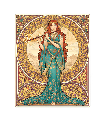 JPG 전통 건축물 옷 여자 문화 예술 음악 컬러 패턴 일러스트 손가락 풍경 장식 우아함 플루트 그림 빨간머리 뷰티풀 국내일러스트 AI일러스트 AI콘텐츠 헤어스타일 손 건축 컨셉 무늬 문화예술 관악기 사람 파일형식