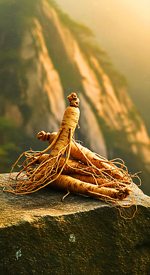 JPG 식물 편집이미지 전통 백그라운드 자연 산 한국 풍경 빛 약재 바위 인삼 뿌리 조화 뷰티풀 이미지편집 AI컴퓨터그래픽 AI콘텐츠 아시아 약 돌_바위 삼 생태계 파일형식