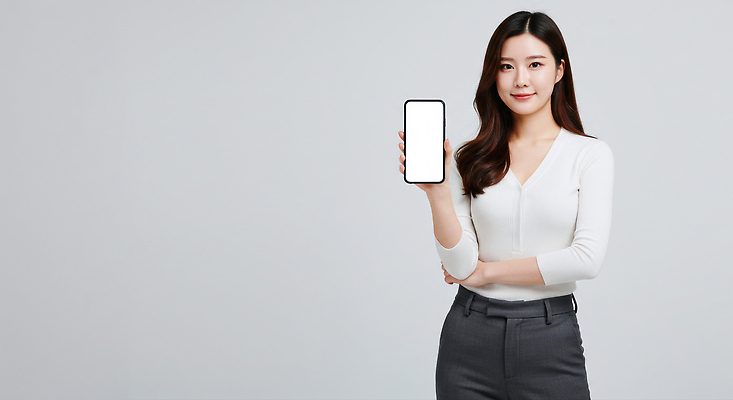 JPG 모델 편집이미지 손 옷 패션 실내 미소 스마트폰 촬영 기계 흰색 모던 의료성형뷰티 스타일 편집실사 AI인물포토 AI콘텐츠 컬러 표정 내부 신체부위 핸드폰 스마트기기 CG 파일형식 AI포토