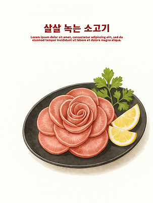 PSD 전통 접시 한식 음식 일러스트 식재료 한국 요리 장식 식사 소고기 신선 맛 상추 레몬 건강식 국내일러스트 식기 아시아 컨셉 채소 과일 육류 파일형식