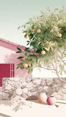 JPG 나무 식물 열매 화분 예술 과일 일러스트 자연 돌담 풍경 건물 일상 햇빛 평화 마을 정원 가을 색감 유화 제단 국내일러스트 AI일러스트 AI콘텐츠 건축물 계절 컨셉 미술 라이프 담장 태양 돌_바위 생태계 파일형식