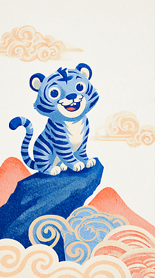 JPG 동물 구름 캐릭터 디자인 상징 컬러 백그라운드 일러스트 상상 자연 산 미소 풍경 귀여움 바위 호랑이 즐거움 그림 국내일러스트 AI일러스트 AI콘텐츠 자연요소 감정 컨셉 포유류 표정 돌_바위 생태계 파일형식