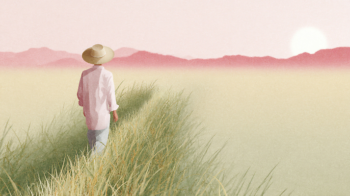 JPG 패션 남자 감정 길 컬러 일러스트 자연 하늘 바람 산 풍경 초원 여름 평화 걷기 노을 고요 산책 분위기 저녁 단순화된 국내일러스트 AI일러스트 AI콘텐츠 자연요소 계절 컨셉 모션 날씨 휴식 사람 야간 생태계 파일형식