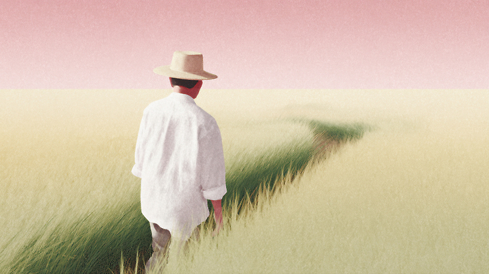 JPG 모자 남자 길 여유 일러스트 자연 하늘 사람 풍경 초원 일상 농장 평화 걷기 산책 가을 조화 국내일러스트 AI일러스트 AI콘텐츠 잡화 계절 감정 컨셉 농업 모션 휴식 라이프 생태계 파일형식