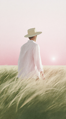 JPG 모자 여유 일러스트 자연 하늘 사람 풍경 초원 여름 햇빛 평화 걷기 고요 일몰 저녁 뷰티풀 순간 국내일러스트 AI일러스트 AI콘텐츠 잡화 계절 감정 컨셉 모션 태양 노을 야간 생태계 파일형식