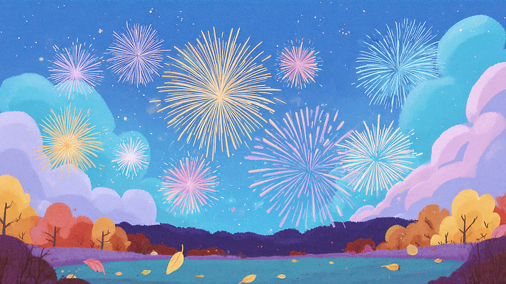 JPG 나무 전통 여유 예술 음악 컬러 하늘색 잎 야경 일러스트 자연 하늘 불꽃놀이 풍경 반사 축제 기쁨 가을 도시 수면 국내일러스트 AI일러스트 AI콘텐츠 식물 계절 감정 놀이 문화예술 물 파란색 야간 생태계 파일형식 풍경_경치