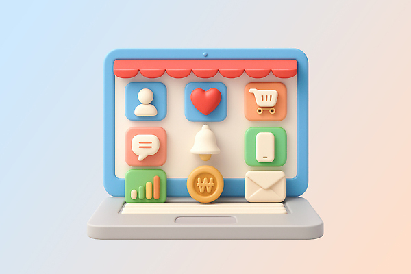 PSD 편집이미지 디자인 기술 그래픽 쇼핑 컴퓨터 디지털 하트 메시지 알림 장바구니 온라인 편리함 인터페이스 사용자 편집3D 모양 컨셉 전자제품 3D 바구니 파일형식