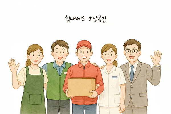 PSD 일러스트 협력 친절 미소 여러명 일상 상자 직원 서비스 상업 소통 공동체 손흔들기 지원 소상공인 소상공인의날 국내일러스트 직업 다수 컨셉 모션 표정 사람 라이프 경제 상인 파일형식