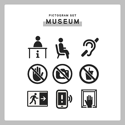 아이콘 디자인 모션 커뮤니케이션 안내 경고 안전 픽토그램 정보 예절 프런트 고객 사인 박물관 규칙 관람 안내서 촬영금지 2D아이콘 AI파일 금지 파일형식 벡터