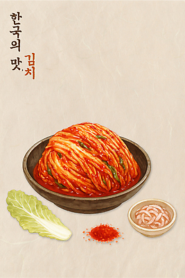 PSD 편집이미지 한식 채소 김치 한국 요리 양념 맛 밥상 배추 매움 발효 건강식 고춧가루 이미지편집 아시아 음식 컨셉 탁자 가루 파일형식