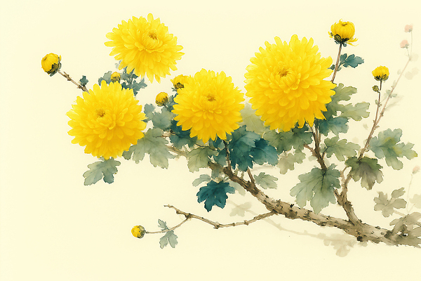 JPG 식물 전통 디자인 계절 꽃 예술 컬러 백그라운드 일러스트 자연 가지 수채화 국화 여름 노란색 정원 표현 뷰티풀 정물화 국내일러스트 AI일러스트 AI콘텐츠 채소 그림 생태계 파일형식