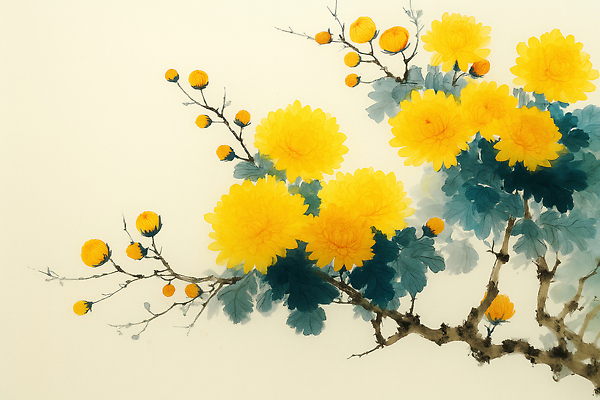 JPG 식물 디자인 꽃 문화 예술 잎 일러스트 자연 가지 수채화 국화 풍경 노란색 정원 그림 조화 뷰티풀 창의성 국내일러스트 AI일러스트 AI콘텐츠 컬러 채소 생태계 파일형식