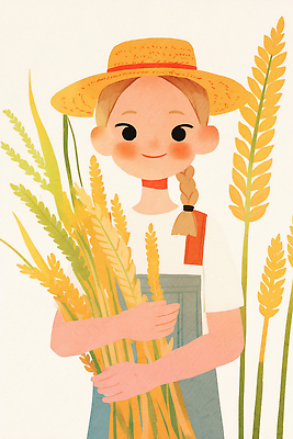 JPG 모자 전통 행복 농업 일러스트 모션 자연 웃음 소녀 초원 일상 여름 농작물 햇빛 농사 금색 수확 밀 이삭 소통 국내일러스트 AI일러스트 AI콘텐츠 잡화 계절 여자 감정 산업 어린이 컬러 컨셉 곡류 표정 라이프 태양 생태계 파일형식