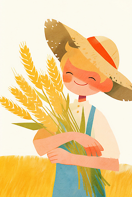 JPG 식물 옷 열매 꽃 행복 농업 일러스트 자연 건강 미소 웃음 소년 여름 햇빛 농장 노란색 수확 농부 밀 보리 목가 국내일러스트 AI일러스트 AI콘텐츠 직업 계절 남자 감정 산업 어린이 컬러 곡류 표정 태양 생태계 파일형식