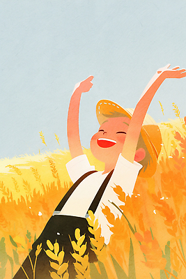 JPG 행복 감정 어린이 농업 일러스트 자연 웃음 풍경 소년 잔디 여름 햇빛 농장 농사 자유 즐거움 귀농 밀밭 국내일러스트 AI일러스트 AI콘텐츠 식물 계절 남자 산업 컨셉 밭 표정 사람 태양 밀 생태계 파일형식