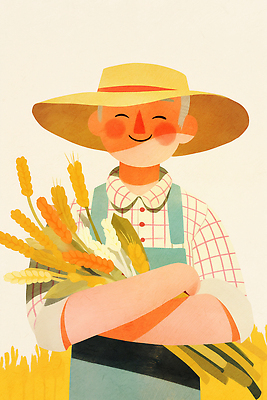 JPG 전통 행복 농업 일러스트 자연 곡류 미소 웃음 일상 여름 농장 농사 기쁨 수확 농부 소득 풍요 지역사회 국내일러스트 AI일러스트 AI콘텐츠 직업 계절 감정 산업 컨셉 표정 라이프 생태계 파일형식