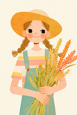 JPG 전통 손 꽃 행복 일러스트 자연 갈대 웃음 풍경 소녀 일상 여름 농작물 햇빛 농사 기쁨 들꽃 화사함 밀밭 뷰티풀 국내일러스트 AI일러스트 AI콘텐츠 식물 계절 여자 감정 어린이 컨셉 밭 농업 표정 라이프 신체부위 태양 밀 생태계 파일형식