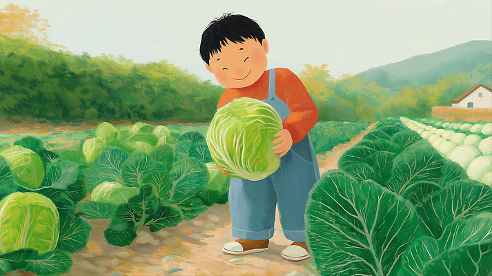 JPG 행복 밭 농업 채소 일러스트 가족 자연 미소 풍경 소년 초록색 여름 농장 환경 농사 수확 신선 작업 농부 배추 열심 국내일러스트 AI일러스트 AI콘텐츠 직업 계절 남자 감정 산업 어린이 컬러 관계 표정 생태계 파일형식